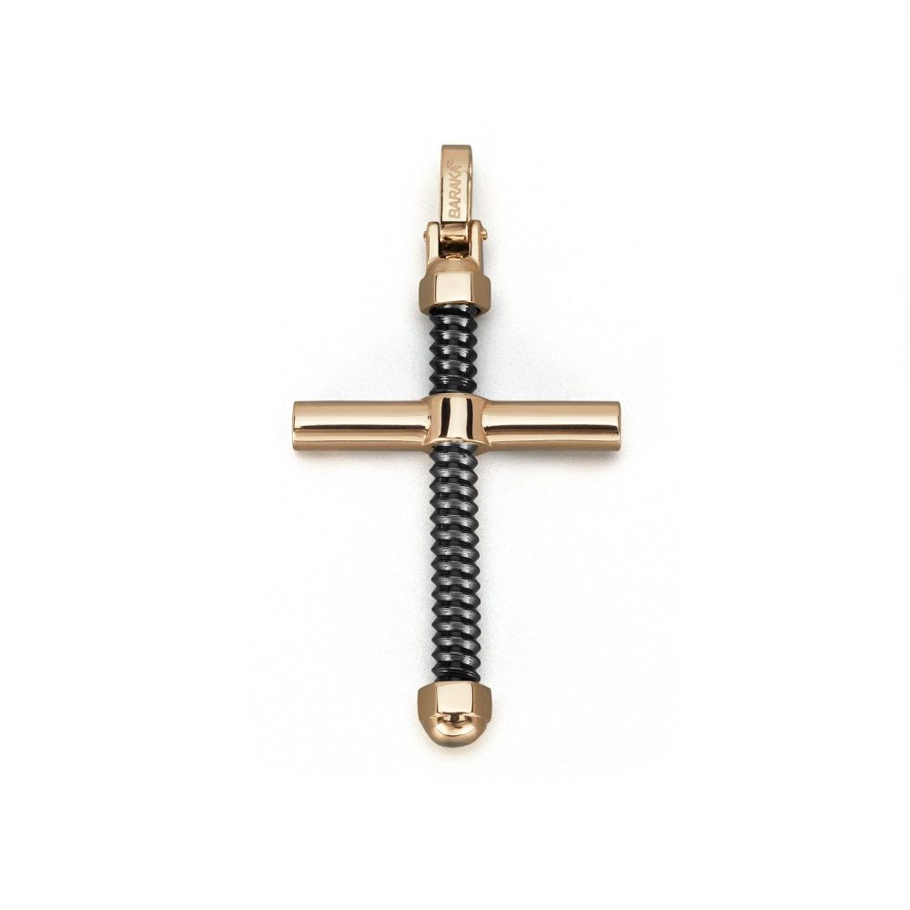316L Cross in 18K Rose and White Gold with Stainless Steel and Black PVD