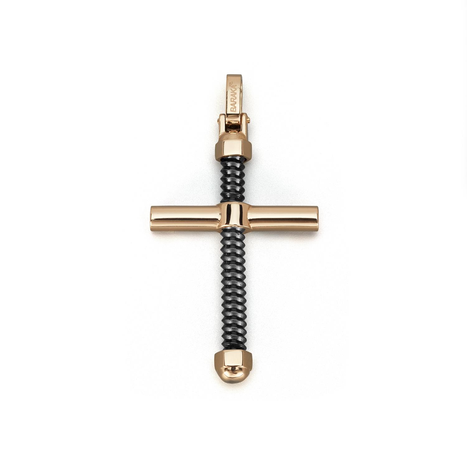 316L Cross in 18K Rose and White Gold with Stainless Steel and Black PVD