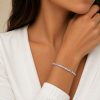 Браслет в серебре 925 с белыми и светло-фиолетовыми цирконами 19 см