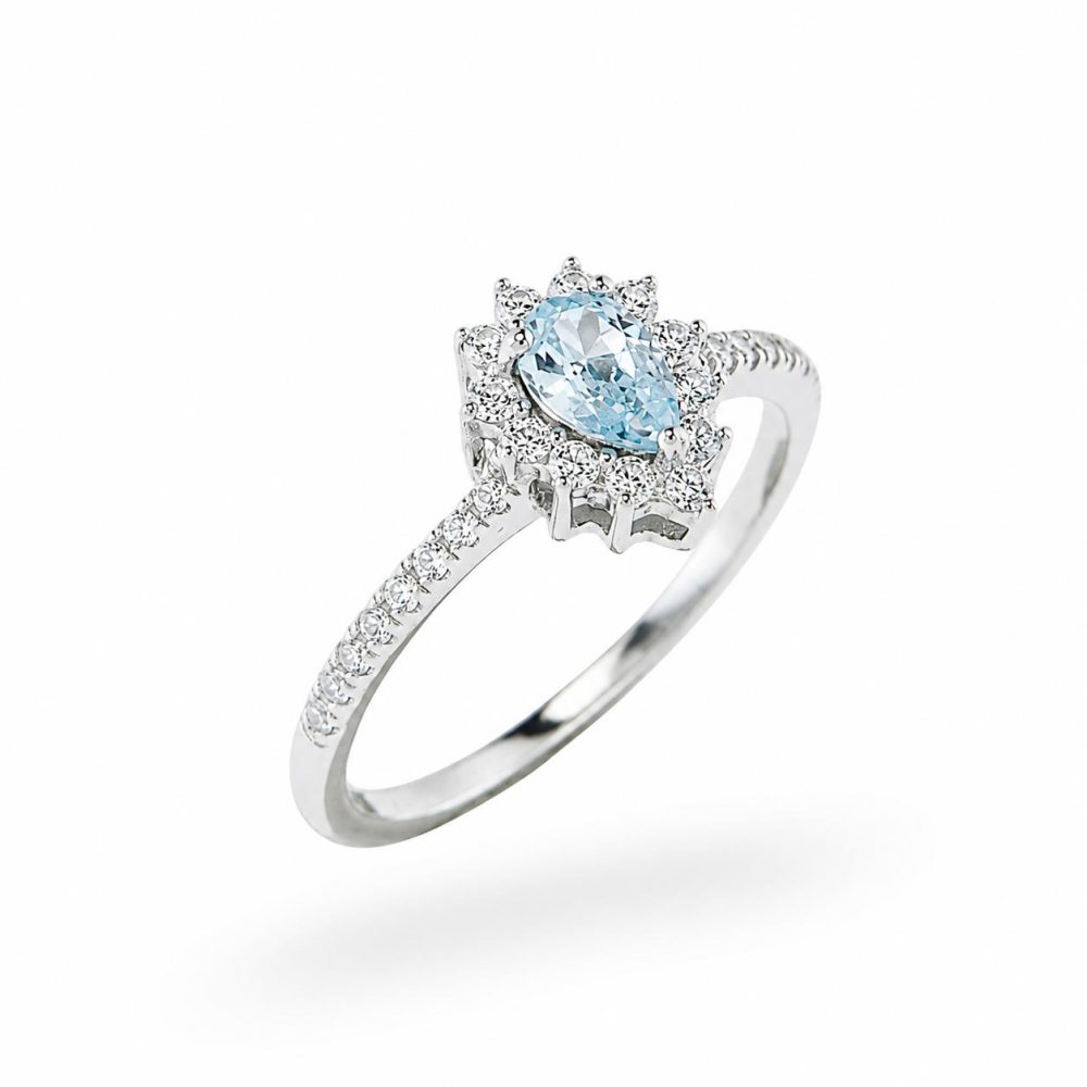Ring in Silver 925 with White and Light Blue Zircon 12mm