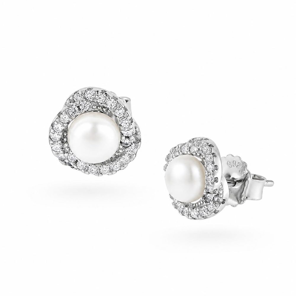 Earrings in Silver 925 with Zircon and Pearl 1.5cm