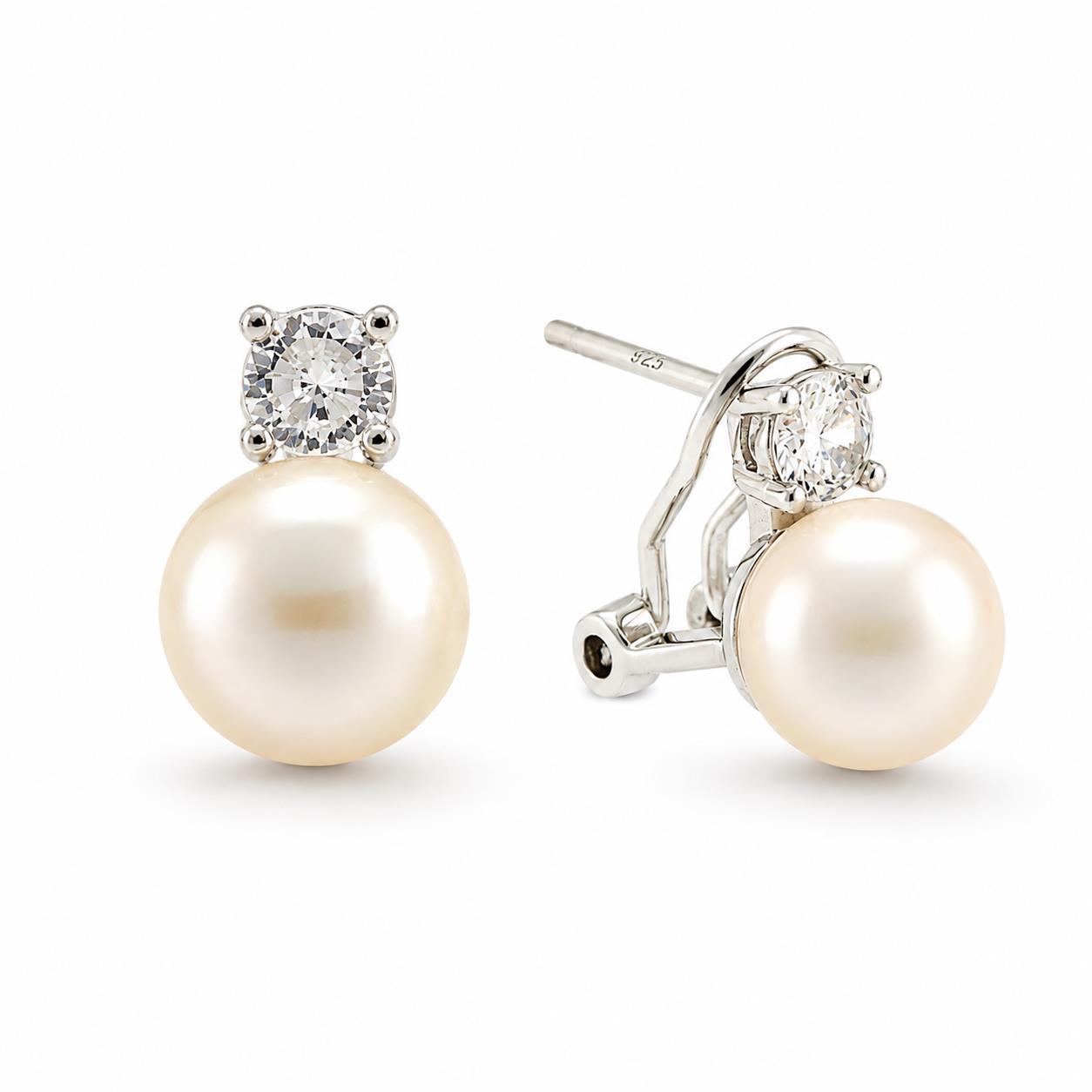 Earrings in Silver 925 with Zircon and Pearl 2cm Earrings in Silver 925 with Zircon and Pearl 2cm