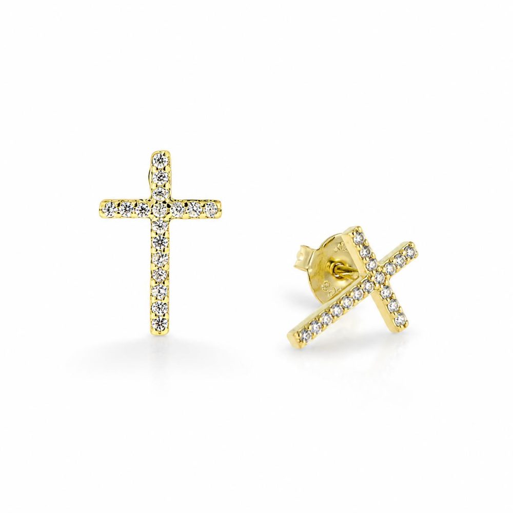 Earrings in Gold-Plated 925 Sterling Silver with Zircon 1 cm