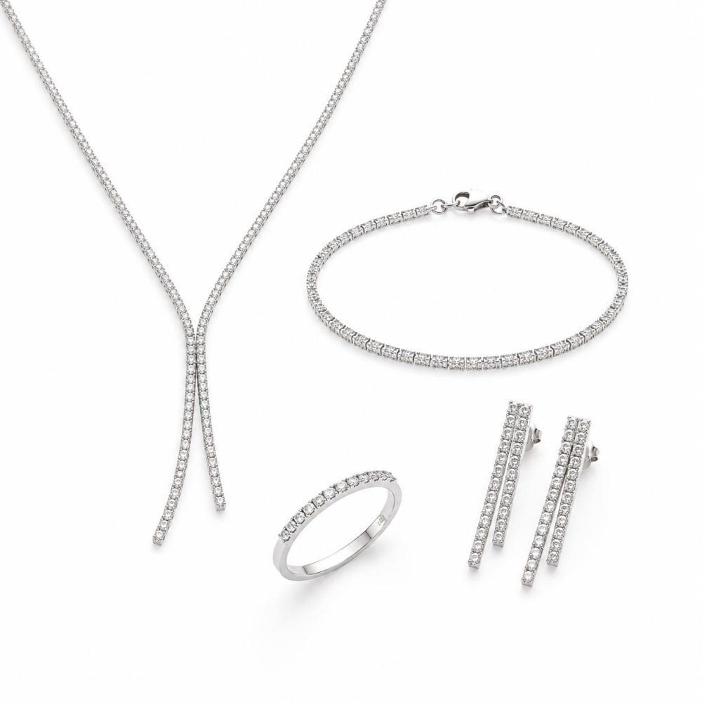 Set (Necklace, Bracelet, Ring, Earrings) in Silver 925 with Zircon