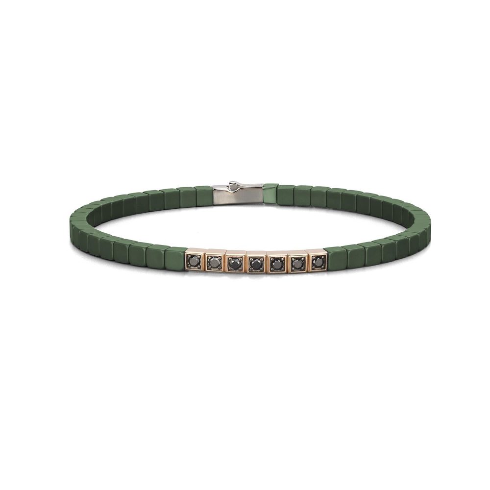 Cyborg Ceramic Bracelet in 18k Rose Gold with Stainless Steel, Green Ceramic and Diamonds