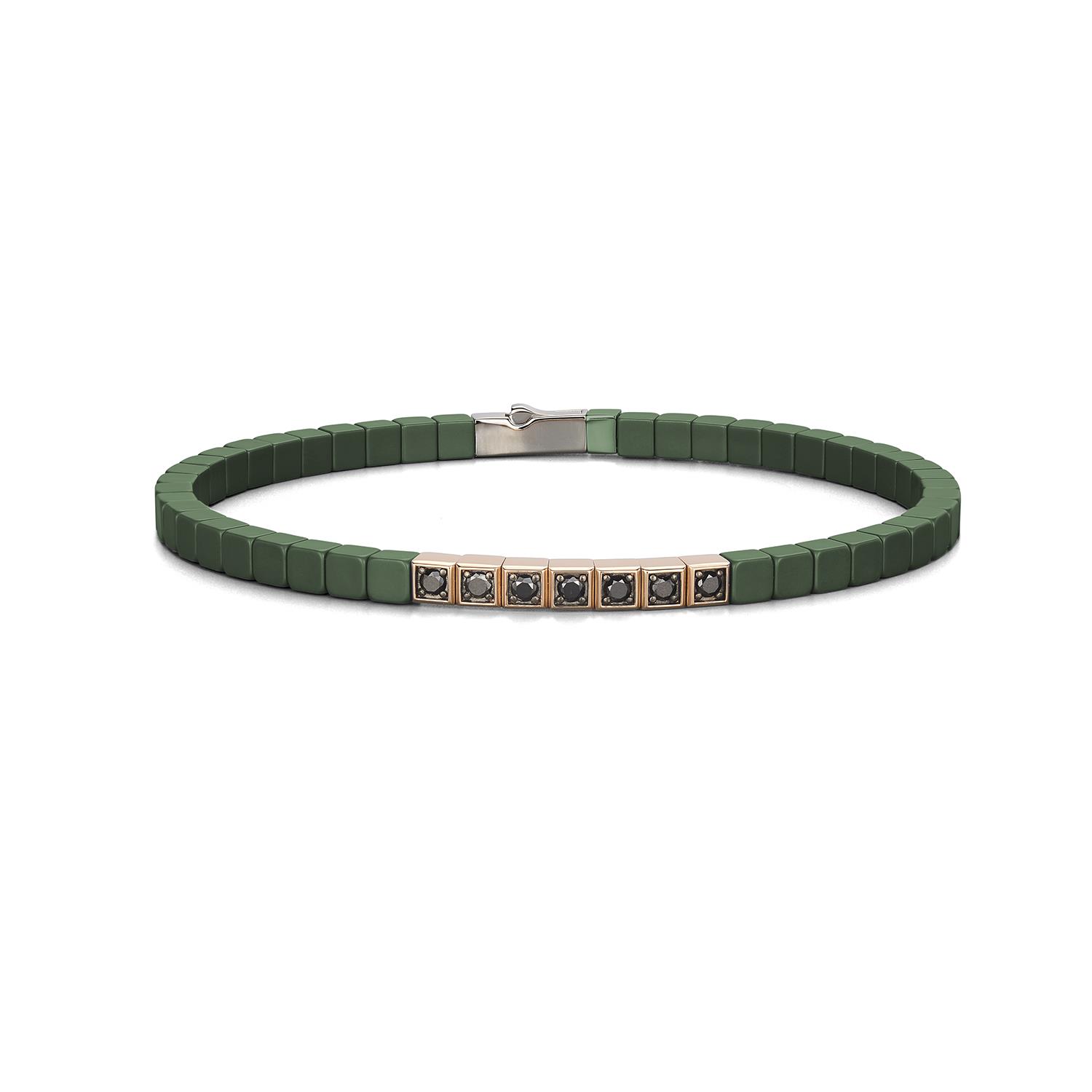 Cyborg Ceramic Bracelet in 18k Rose Gold with Stainless Steel, Green Ceramic and Diamonds