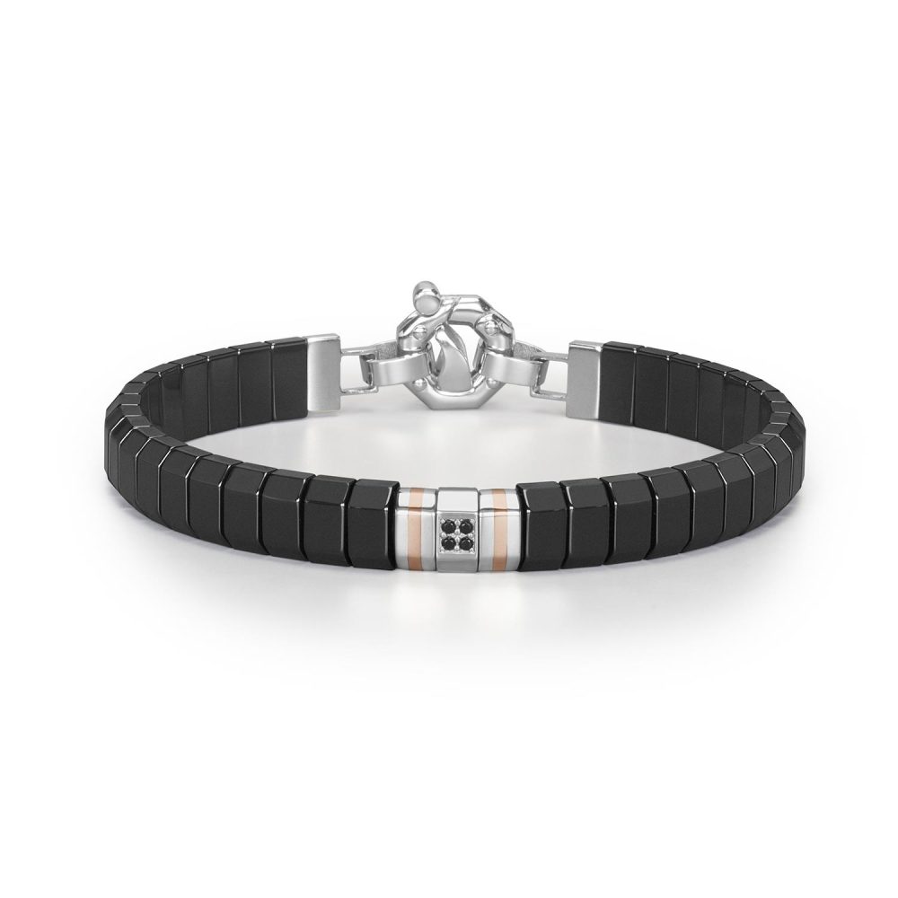 Cyborg Ceramic Bracelet in 18k Rose Gold with Stainless Steel, Titanium, Black Ceramic and Diamonds