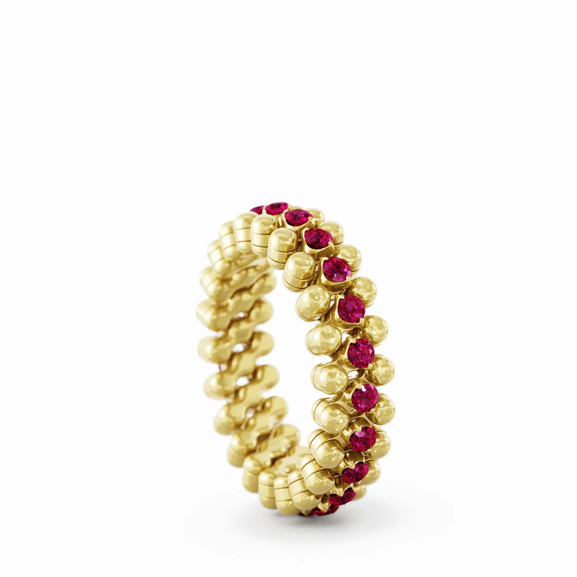 Ring Multi Size, 3 Rows in 18K Yellow Gold with Rubies Ring Multi Size, 3 Rows in 18K Yellow Gold with Rubies