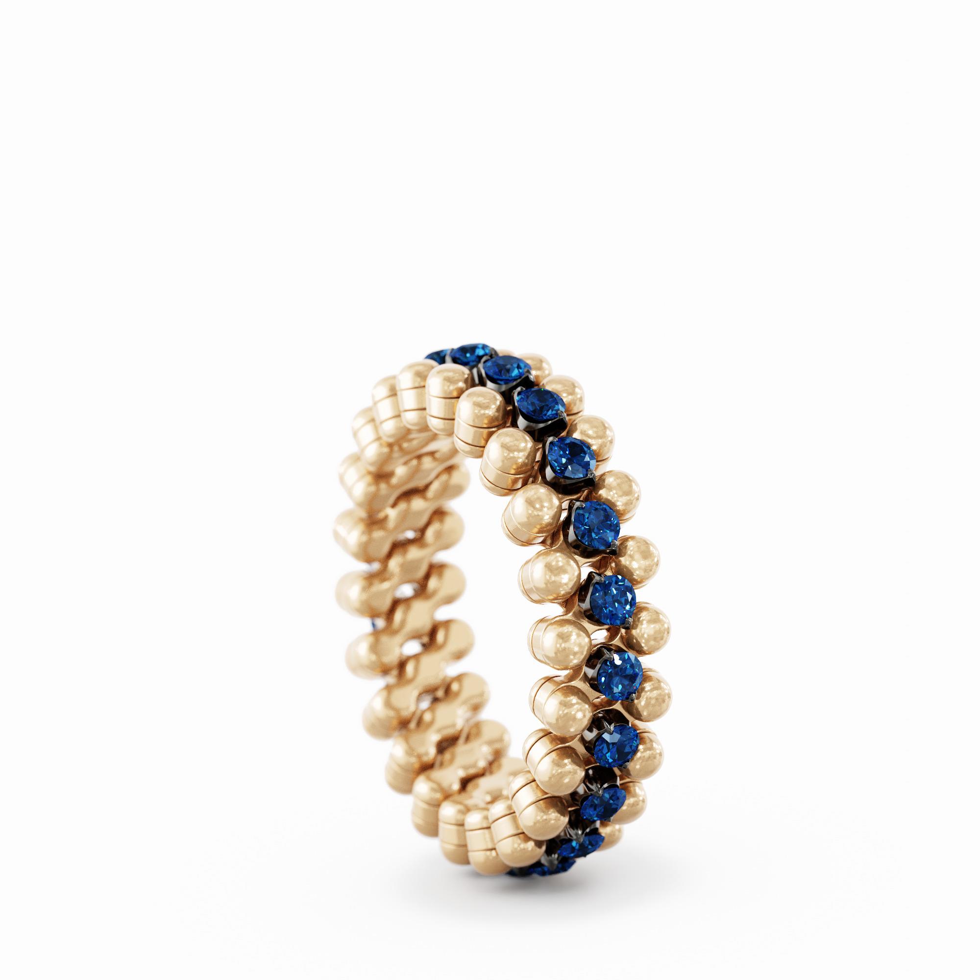 Ring Multi Size, 3 Rows in 18K Rose and Black Gold with Blue Sapphires Ring Multi Size, 3 Rows in 18K Rose and Black Gold with Blue Sapphires