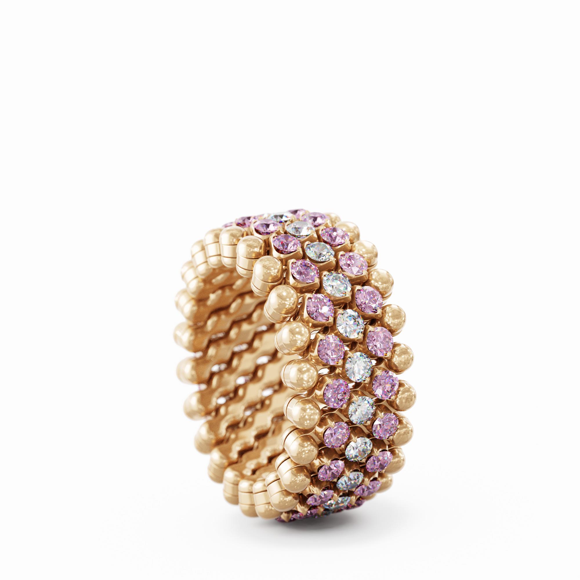 Ring Multi Size, 5 Rows in 18K Rose Gold with Diamonds and Pink Sapphires Ring Multi Size, 5 Rows in 18K Rose Gold with Diamonds and Pink Sapphires