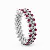 Ring Multi Size 5 Rows Full 2 Points in 18K White Gold with Diamonds and Rubies Ring Multi Size 5 Rows Full 2 Points in 18K White Gold with Diamonds and Rubies