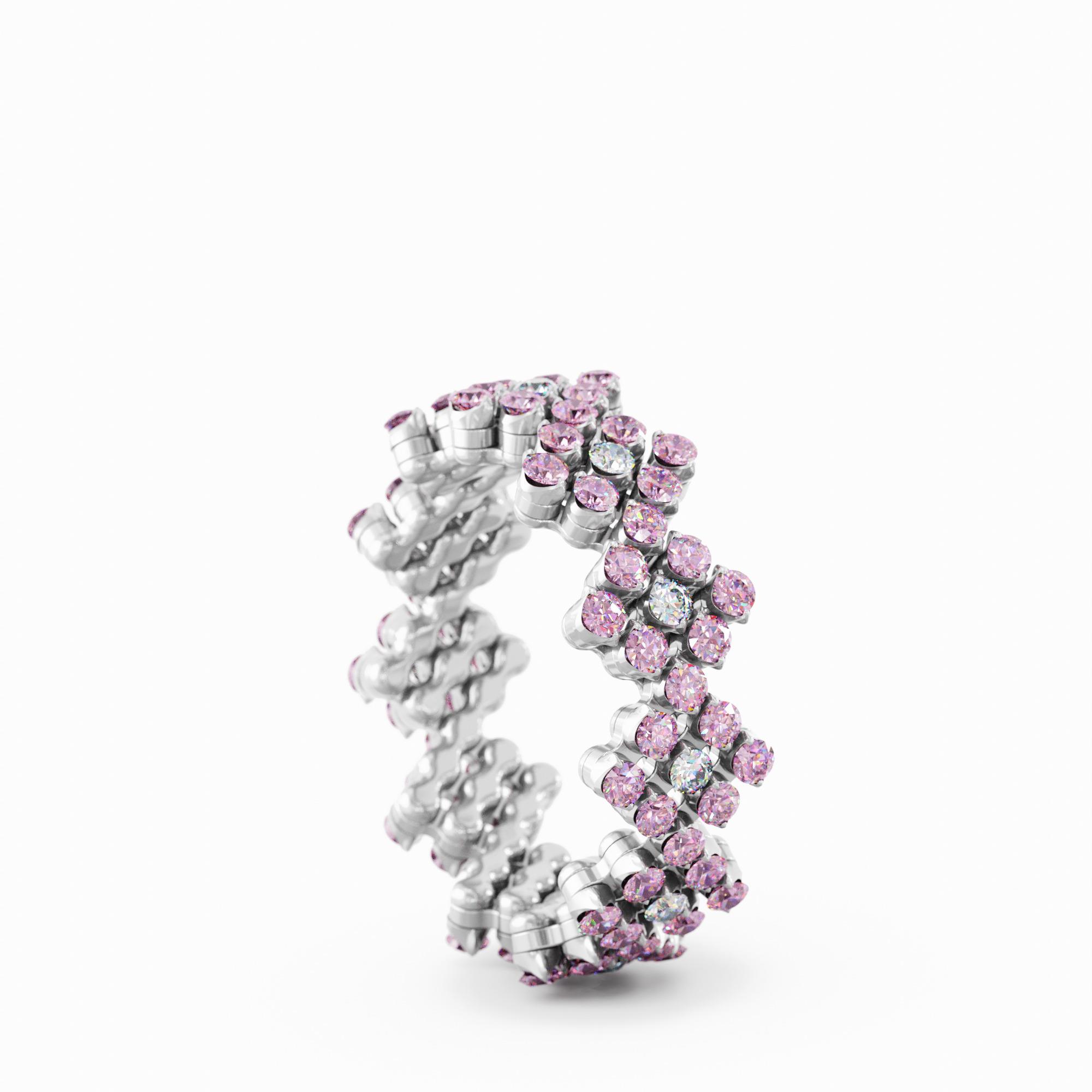Ring Multi Size Flower,Full 2 Points in 18K White Gold with Diamonds and Pink Sapphires Ring Multi Size Flower,Full 2 Points in 18K White Gold with Diamonds and Pink Sapphires