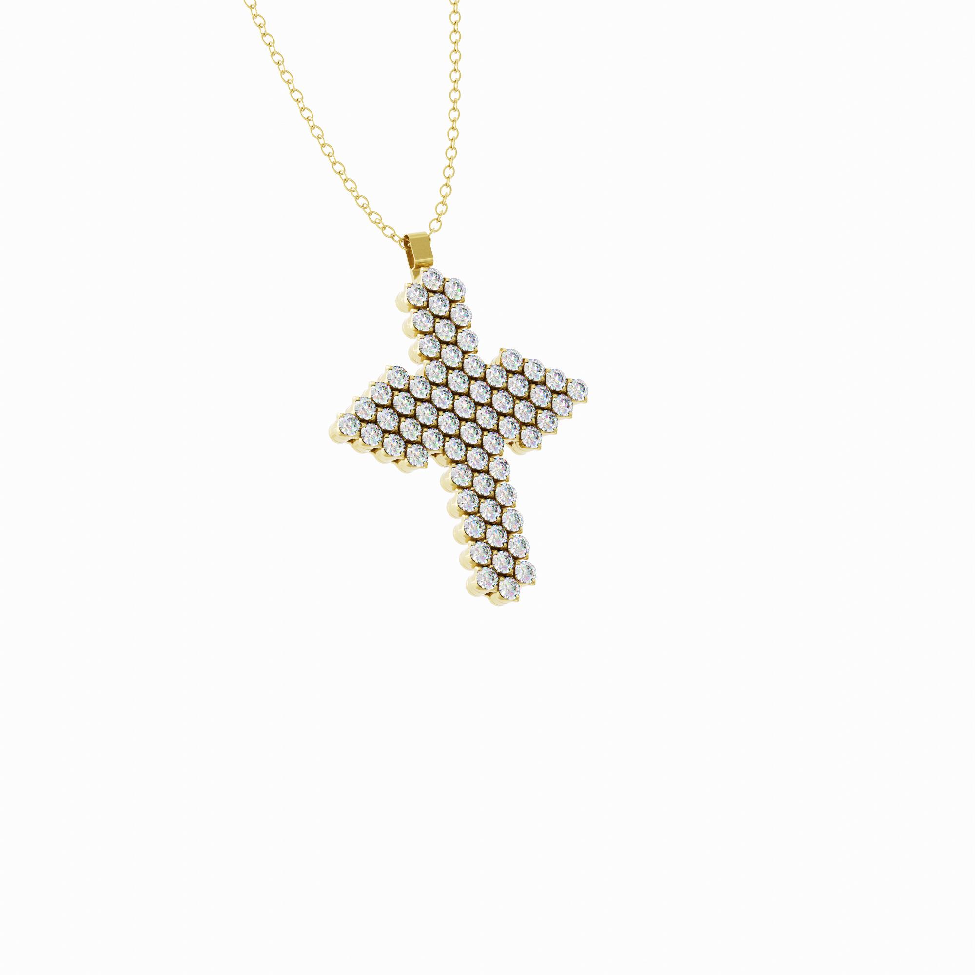 Cross Multi Size, 3 Rows,Full 2 Points in 18K Yellow Gold With Diamonds Cross Multi Size, 3 Rows,Full 2 Points in 18K Yellow Gold With Diamonds