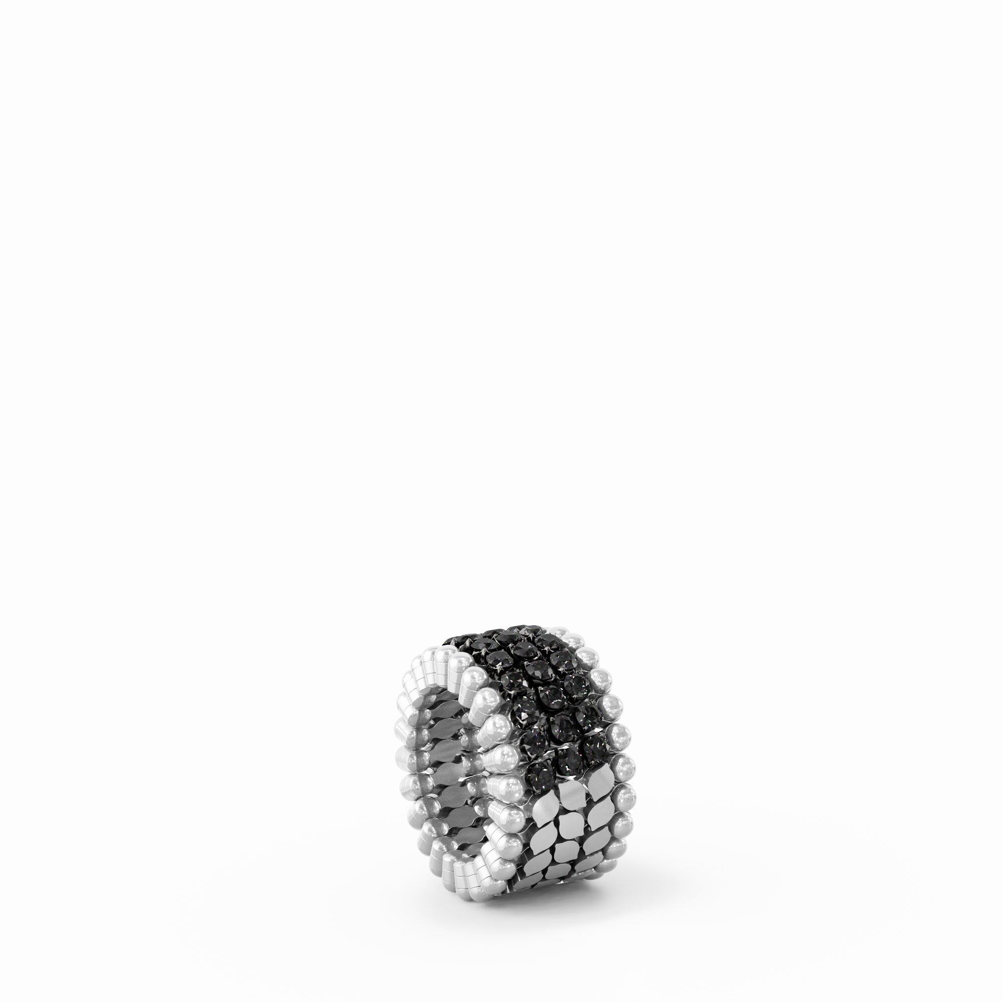 Кольцо-Браслет, 5 Рядов, Half Middle 4 Points Из 18K Белого И Чёрного Золота С Чёрными Бриллиантами