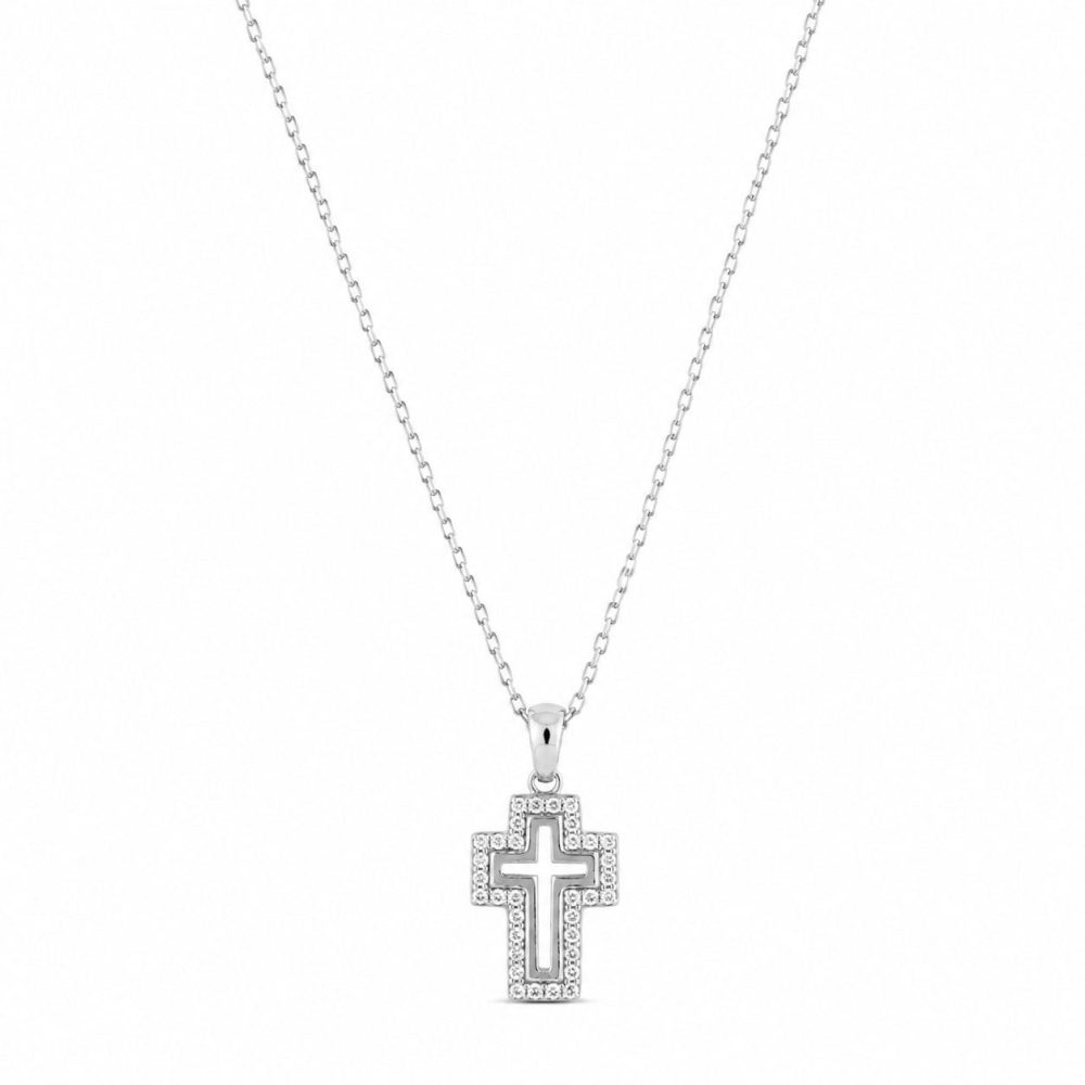Cross in 925 Silver with Zircon 45cm