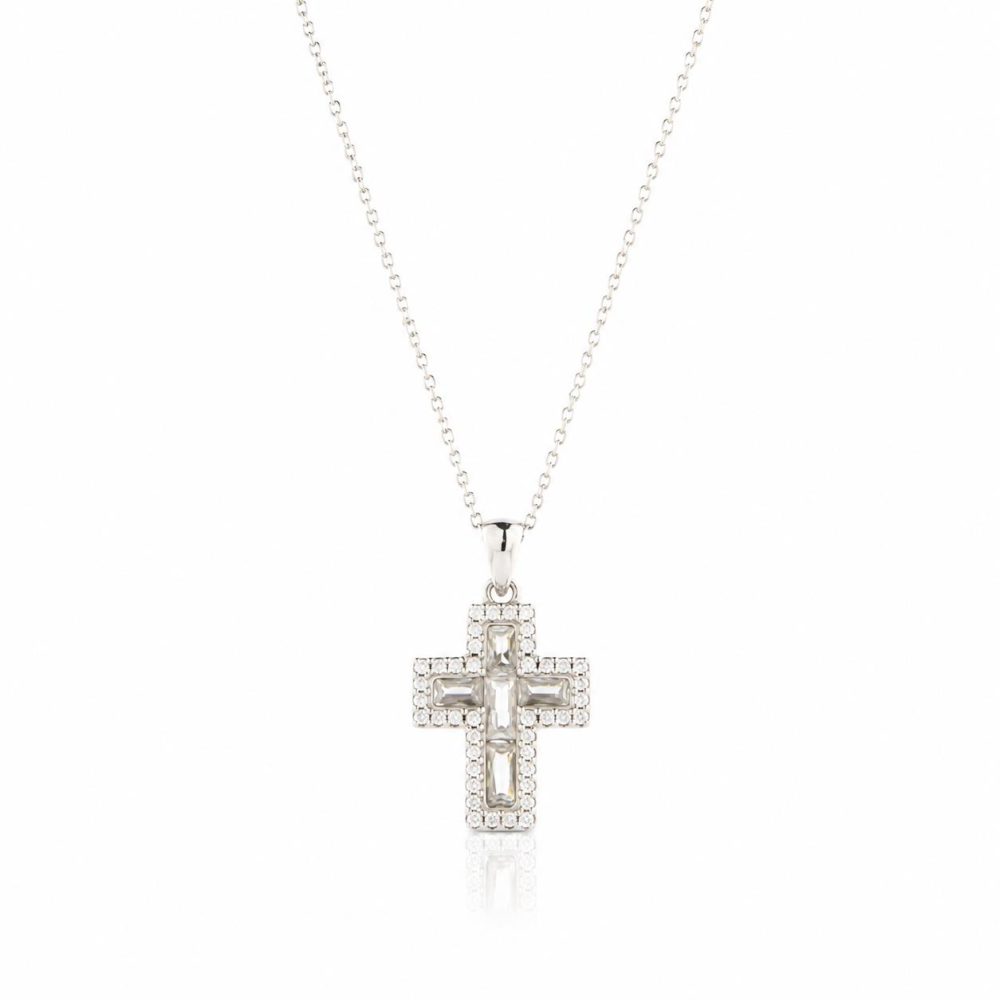 Cross in 925 Silver with Zircon 45cm