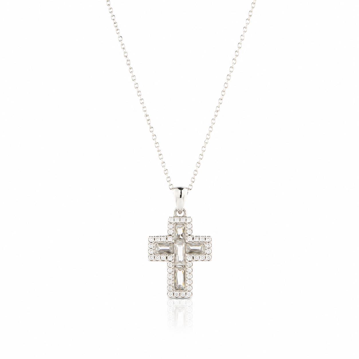 Cross in 925 Silver with Zircon 45cm Cross in 925 Silver with Zircon 45cm