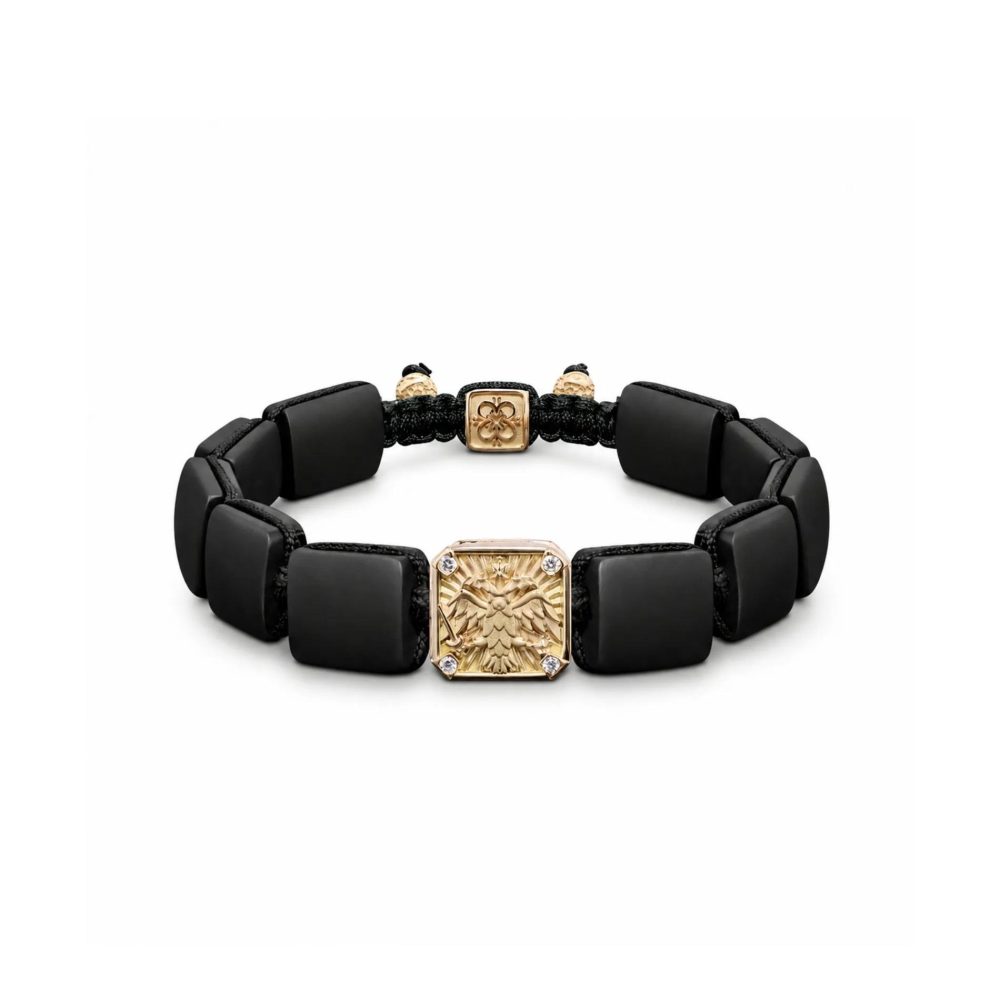 Byzantine Eagle Bracelet In 18K Yellow Gold,Diamonds And Squared Black Onyx