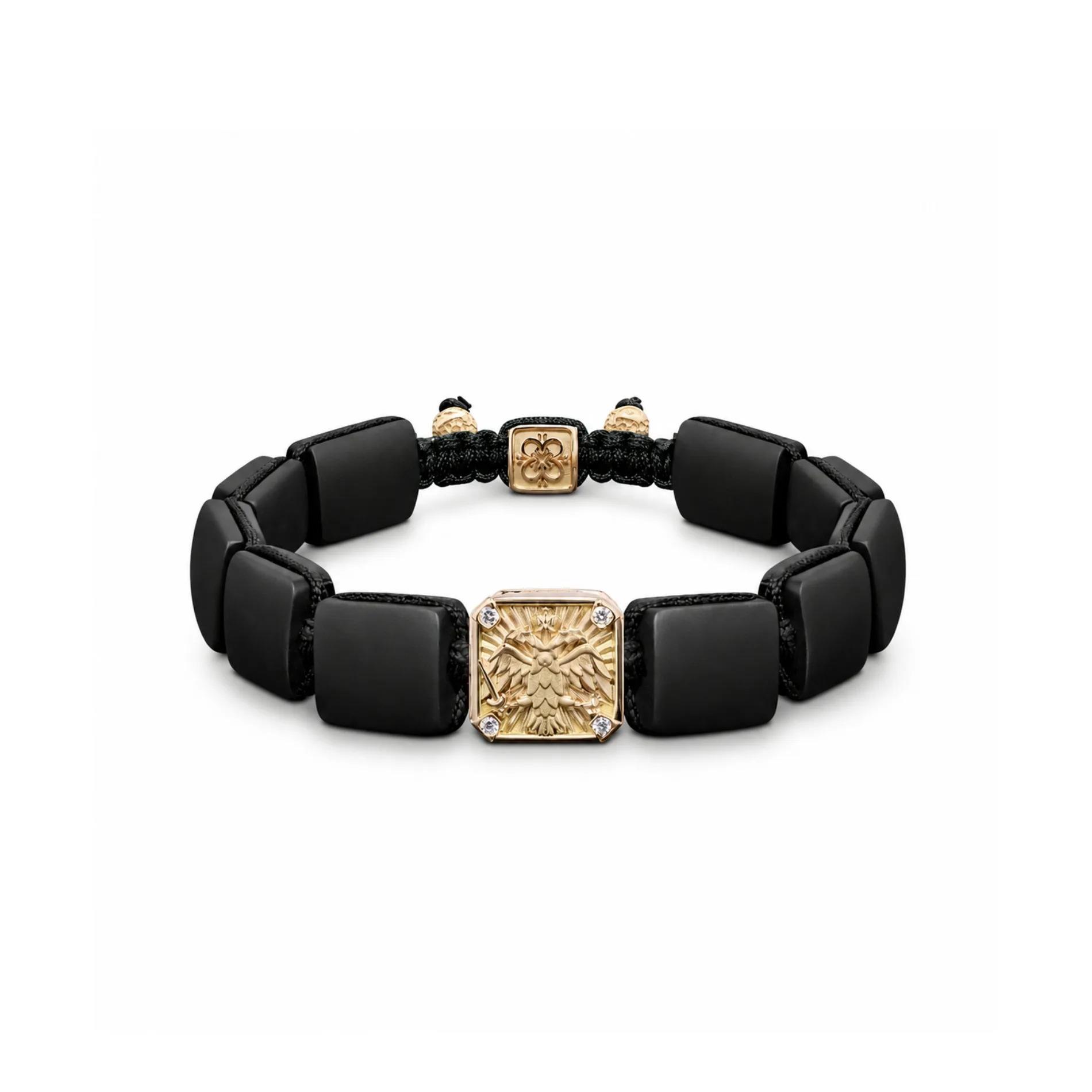 Byzantine Eagle Bracelet In 18K Yellow Gold,Diamonds And Squared Black Onyx