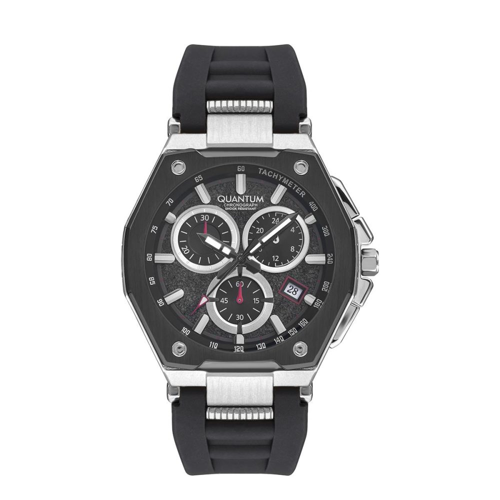 Quantum Powertech 1005 Analog Watch, Chronograph with Date Display in Stainless Steel with Silicone Strap 47mm