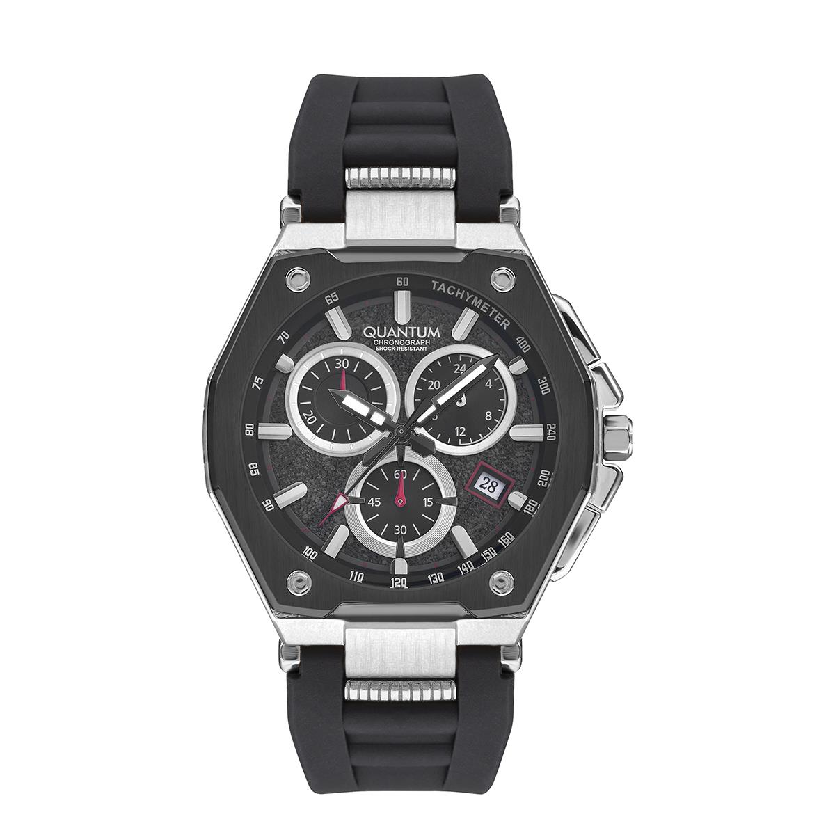 Quantum Powertech 1005 Analog Watch, Chronograph with Date Display in Stainless Steel with Silicone Strap 47mm Quantum Powertech 1005 Analog Watch, Chronograph with Date Display in Stainless Steel with Silicone Strap 47mm