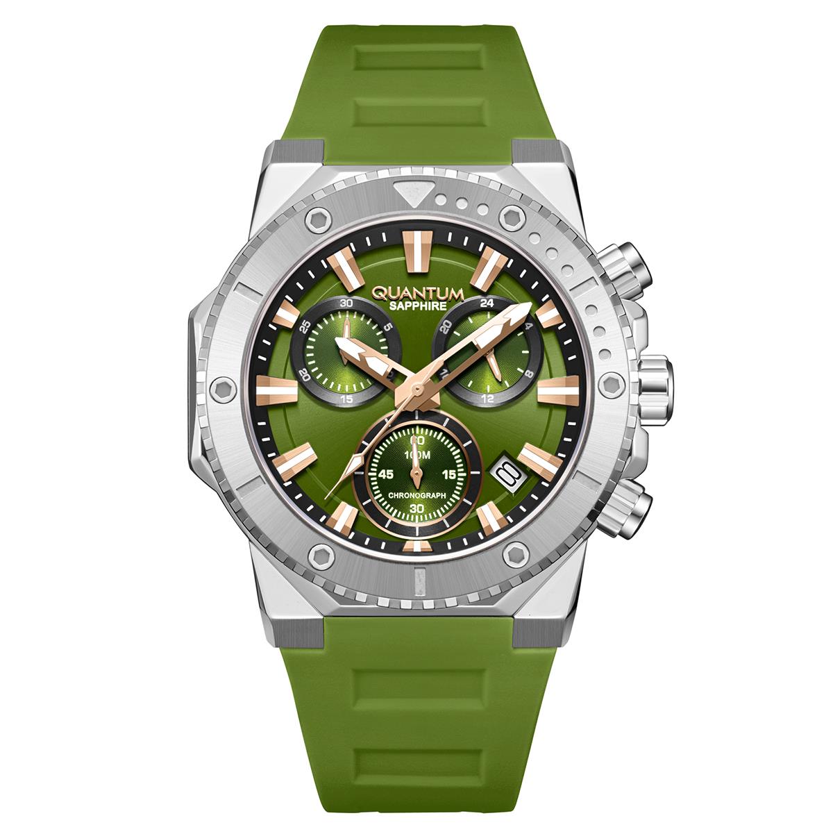 Quantum Hunter Analog, Chronograph Watch with Date Display in Stainless Steel with Silicone Strap 44mm Quantum Hunter Analog, Chronograph Watch with Date Display in Stainless Steel with Silicone Strap 44mm
