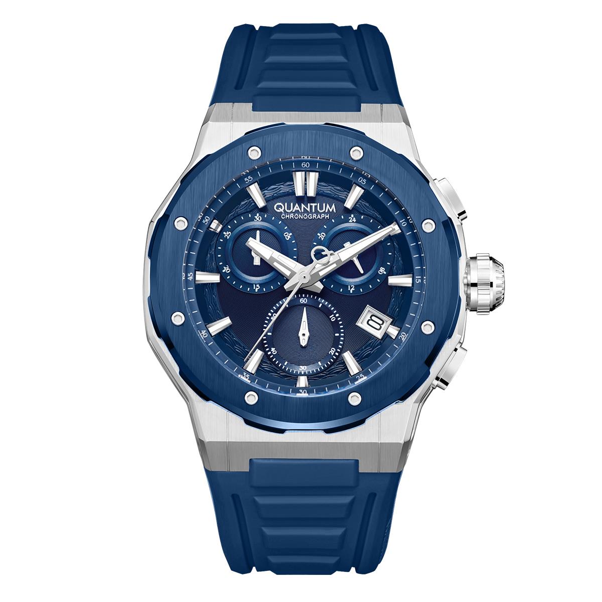 Quantum Hunter Analog, Chronograph Watch in Stainless Steel with Silicone Strap 46mm Quantum Hunter Analog, Chronograph Watch in Stainless Steel with Silicone Strap 46mm