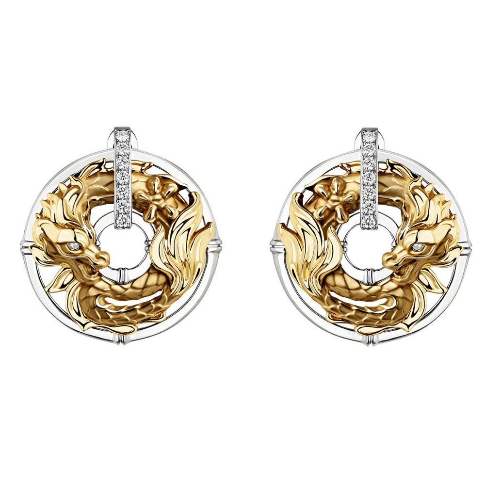 New Shanghai Mini Earrings In 18K Yellow and White Gold With Diamonds