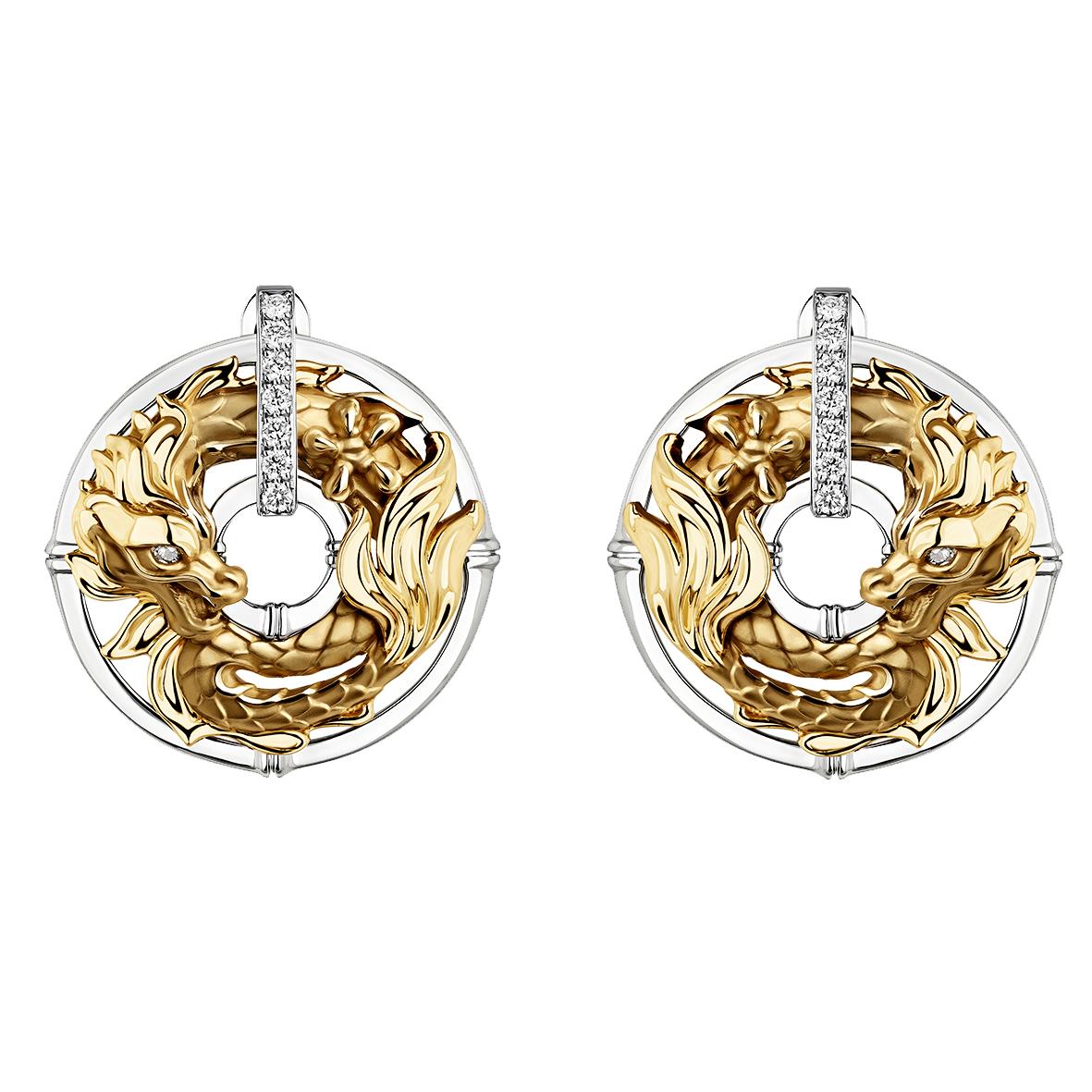 New Shanghai Mini Earrings In 18K Yellow and White Gold With Diamonds