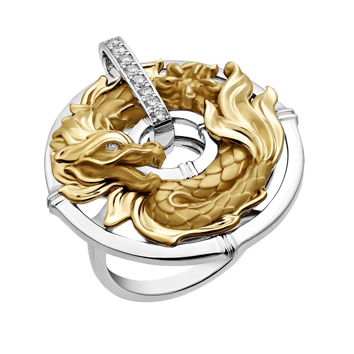New Shanghai Medium Ring In 18K Yellow And White Gold With Diamonds