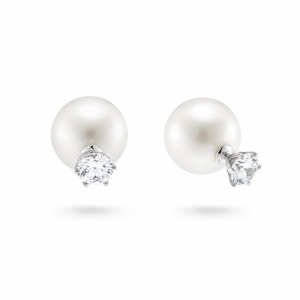 серьги из серебра 925 пробы с жемчугом и цирконом 14mm