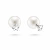 серьги из серебра 925 пробы с жемчугом и цирконом 14mm