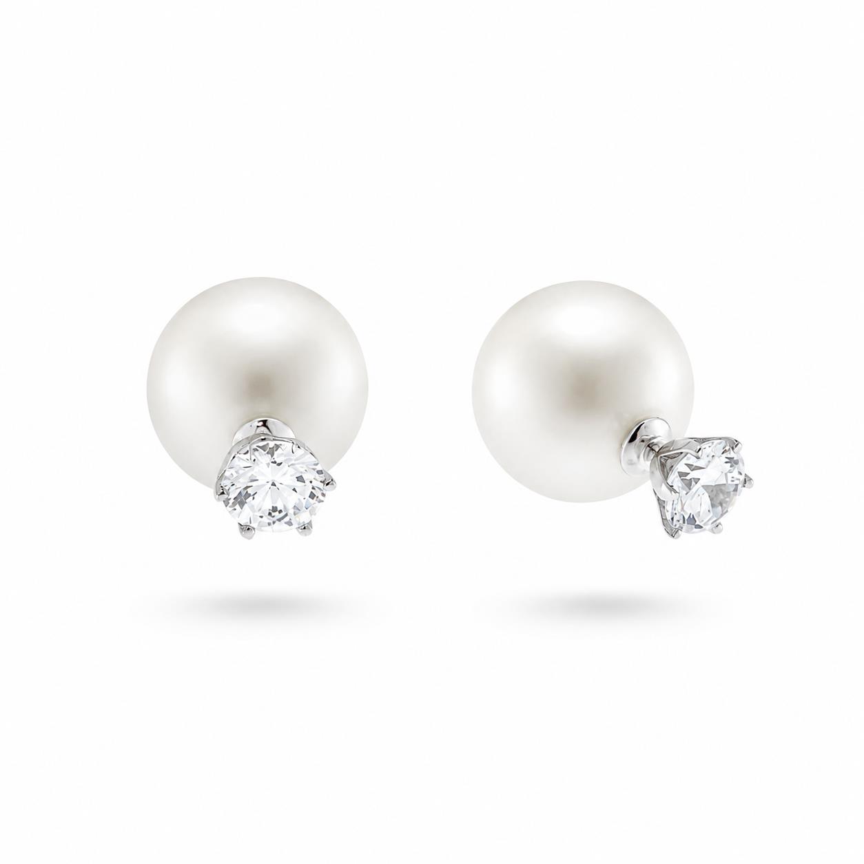 Earrings in Silver 925 with Pearl and Zircon 14mm Earrings in Silver 925 with Pearl and Zircon 14mm