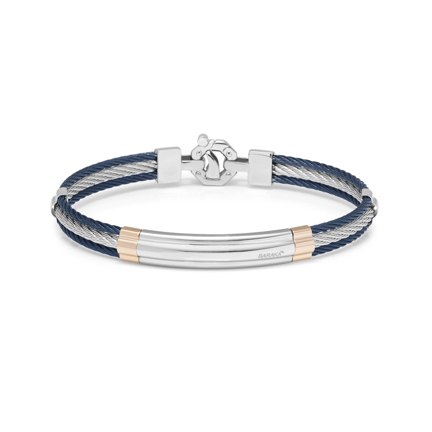316L Bracelet in 18k Rose Gold with Stainless Steel, Blue PVD and Diamonds 316L Bracelet in 18k Rose Gold with Stainless Steel, Blue PVD and Diamonds