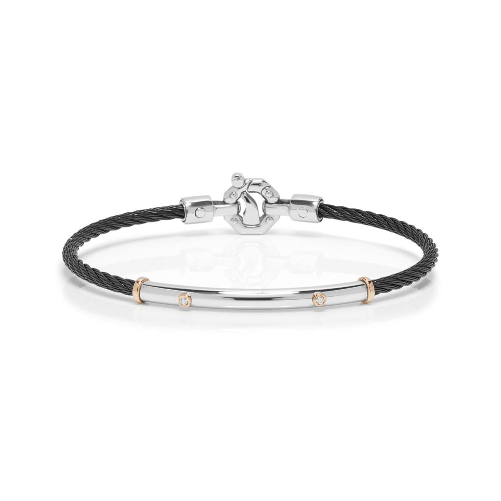 316L Bracelet in 18k Rose Gold with Stainless Steel, Black PVD and Diamonds