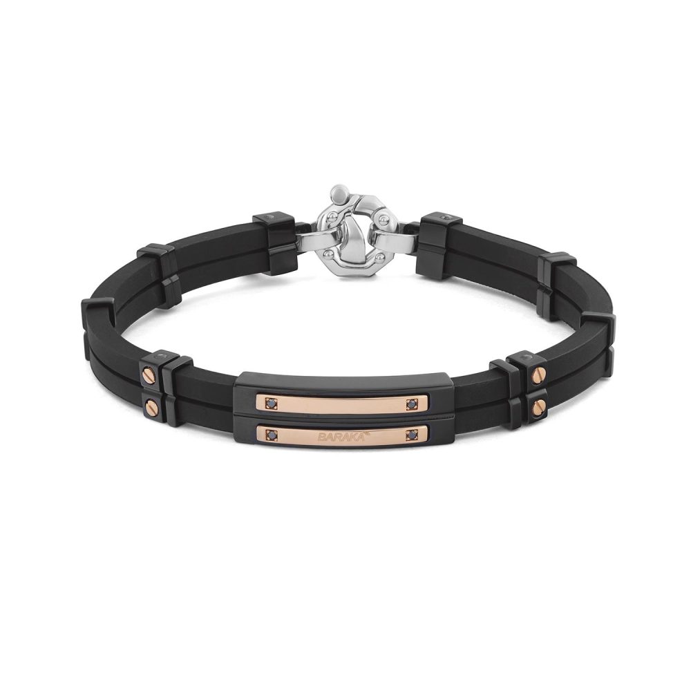 Vortex Bracelet in 18k Rose Gold with Stainless Steel, Black PVD, Rubber and Diamonds
