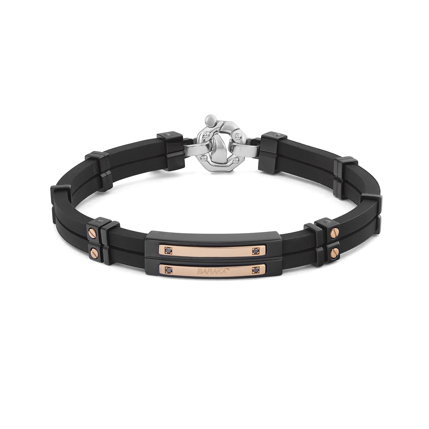 Vortex Βραχιόλι σε 18k Ροζ Χρυσό με Ανοξείδωτο Ατσάλι, Μαύρο PVD, Καουτσούκ και Διαμάντια Vortex Βραχιόλι σε 18k Ροζ Χρυσό με Ανοξείδωτο Ατσάλι, Μαύρο PVD, Καουτσούκ και Διαμάντια
