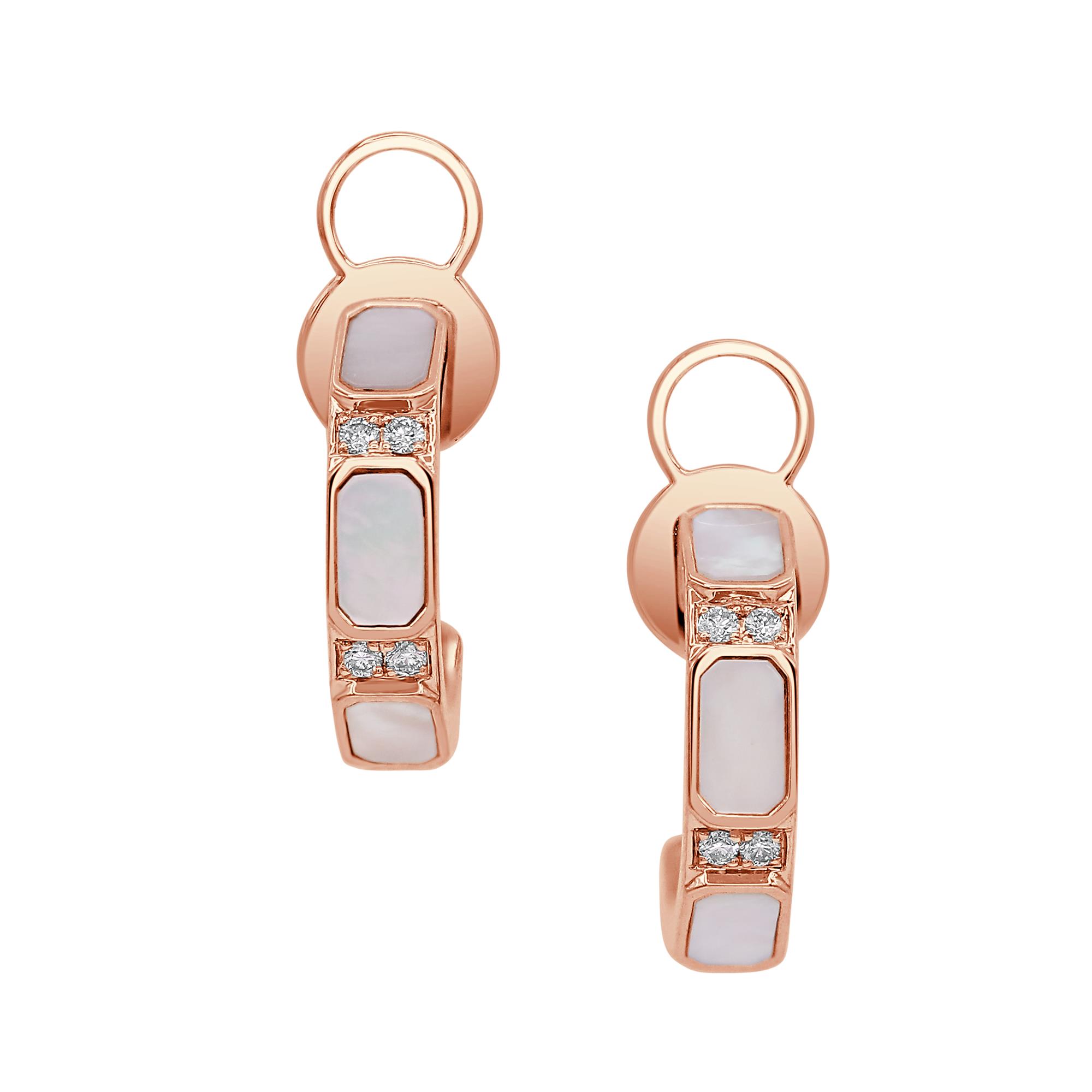 Earrings in 18K Rose Gold with Diamonds and White Mother of Pearl Earrings in 18K Rose Gold with Diamonds and White Mother of Pearl