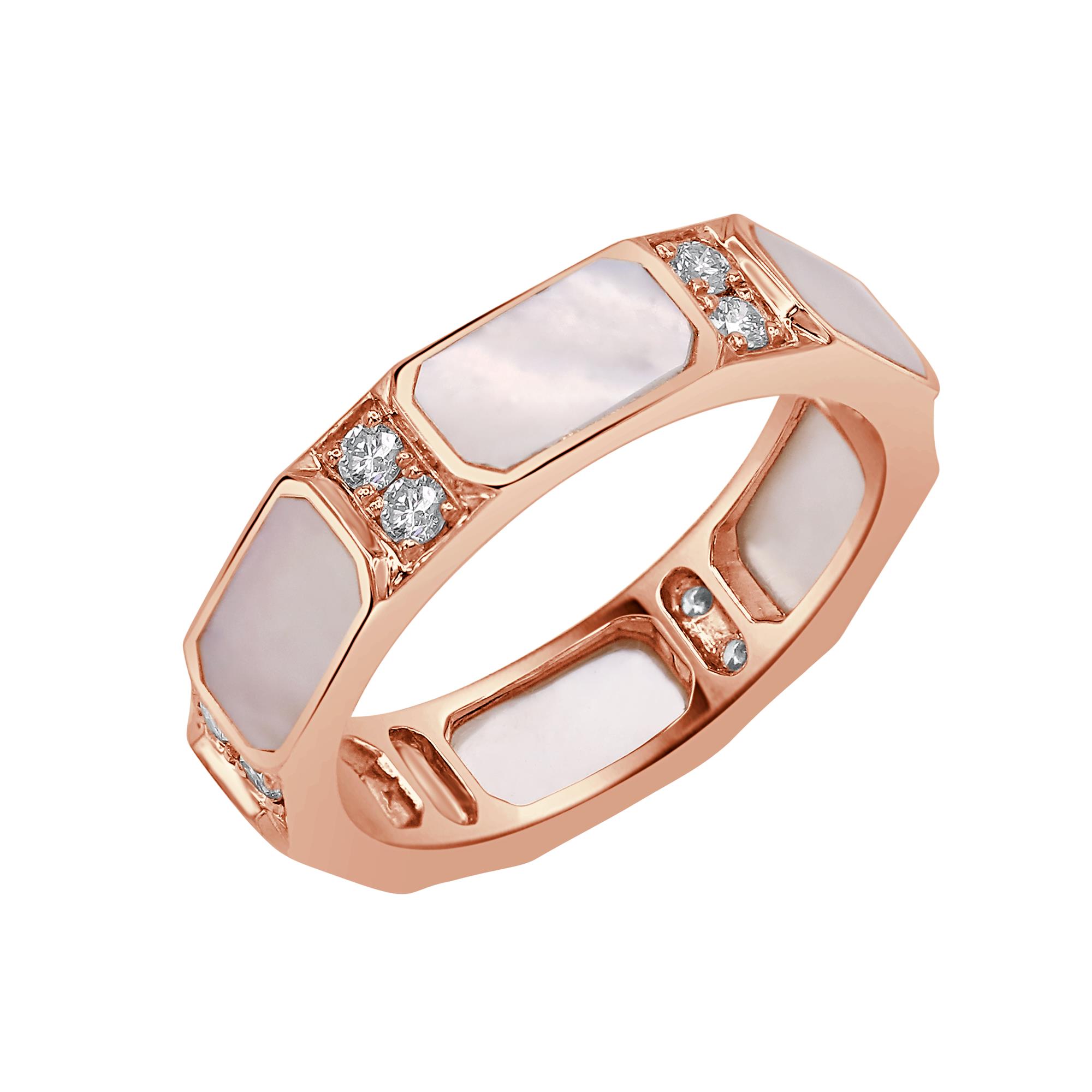 Ring in 18K Rose Gold with Diamonds and Mother of Pearl Ring in 18K Rose Gold with Diamonds and Mother of Pearl