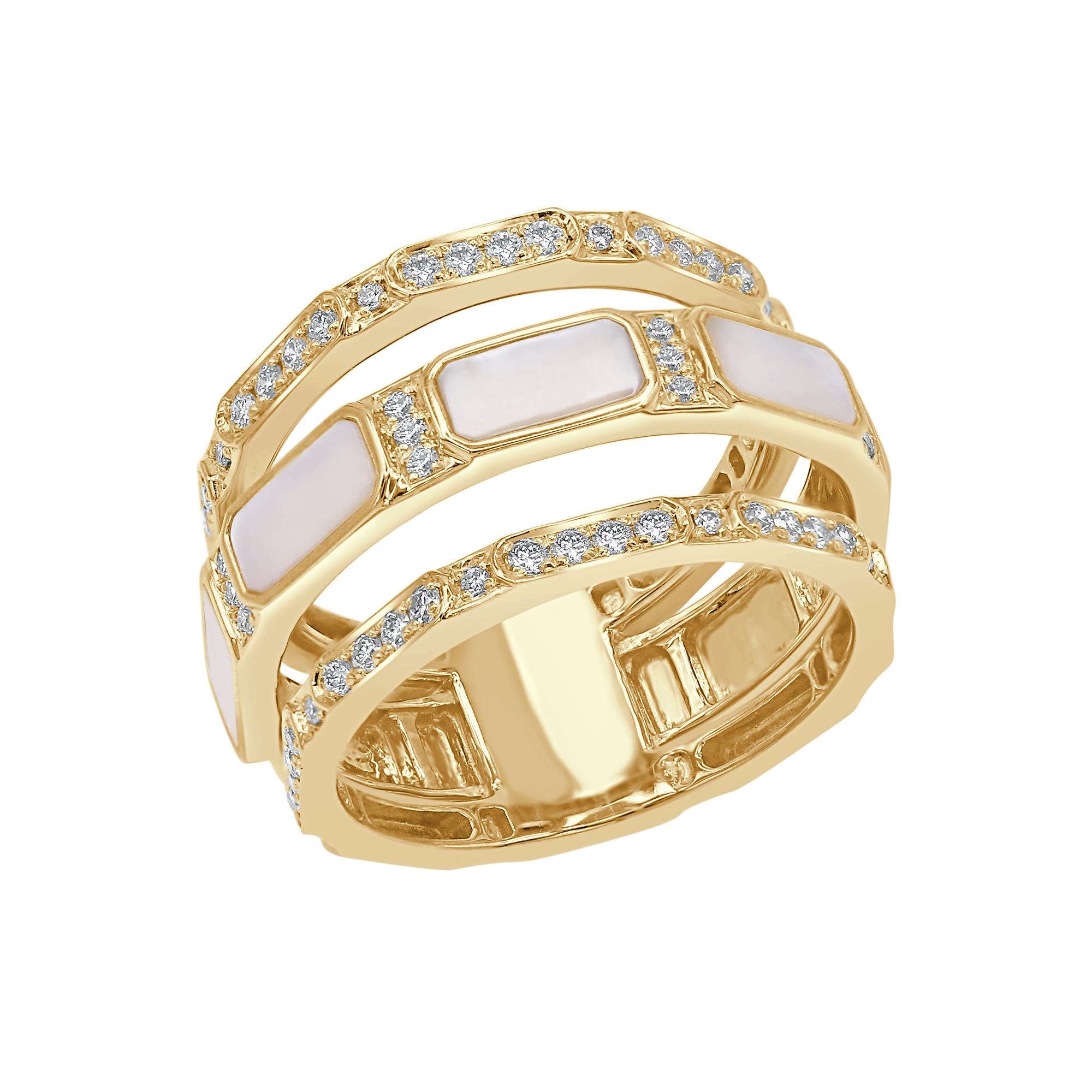 Luna Ring in 18K Yellow Gold with Diamonds and White Mother of Pearl