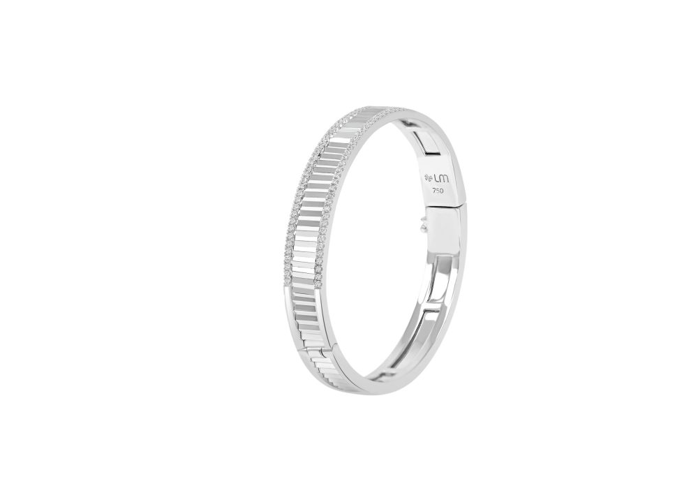 Lumiere Fluted Bracelet in 18K White Gold with Diamonds