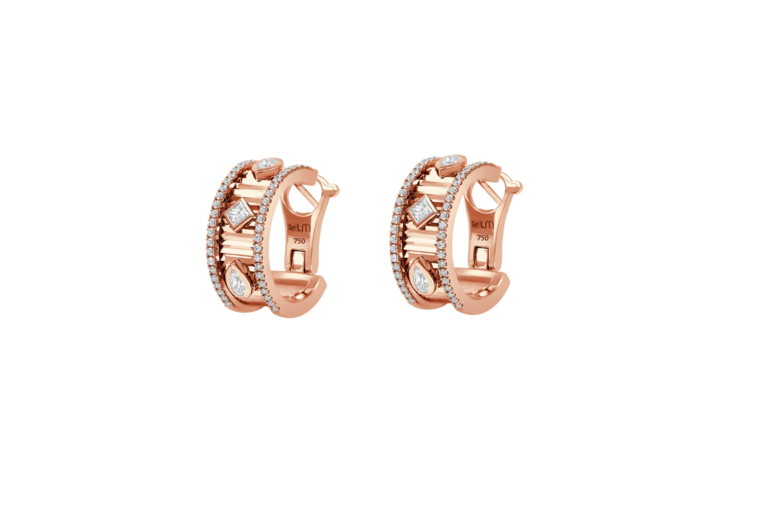 Lumiere Fluted Earrings in 18K Rose Gold with Diamonds