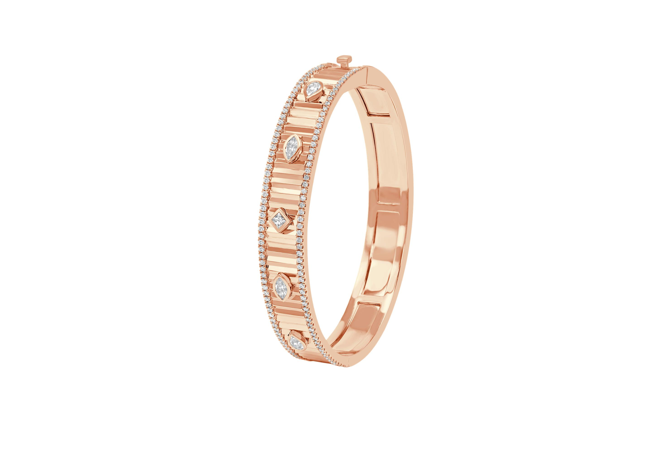 Lumiere Fluted Bracelet in 18K Rose Gold with Diamonds Lumiere Fluted Bracelet in 18K Rose Gold with Diamonds