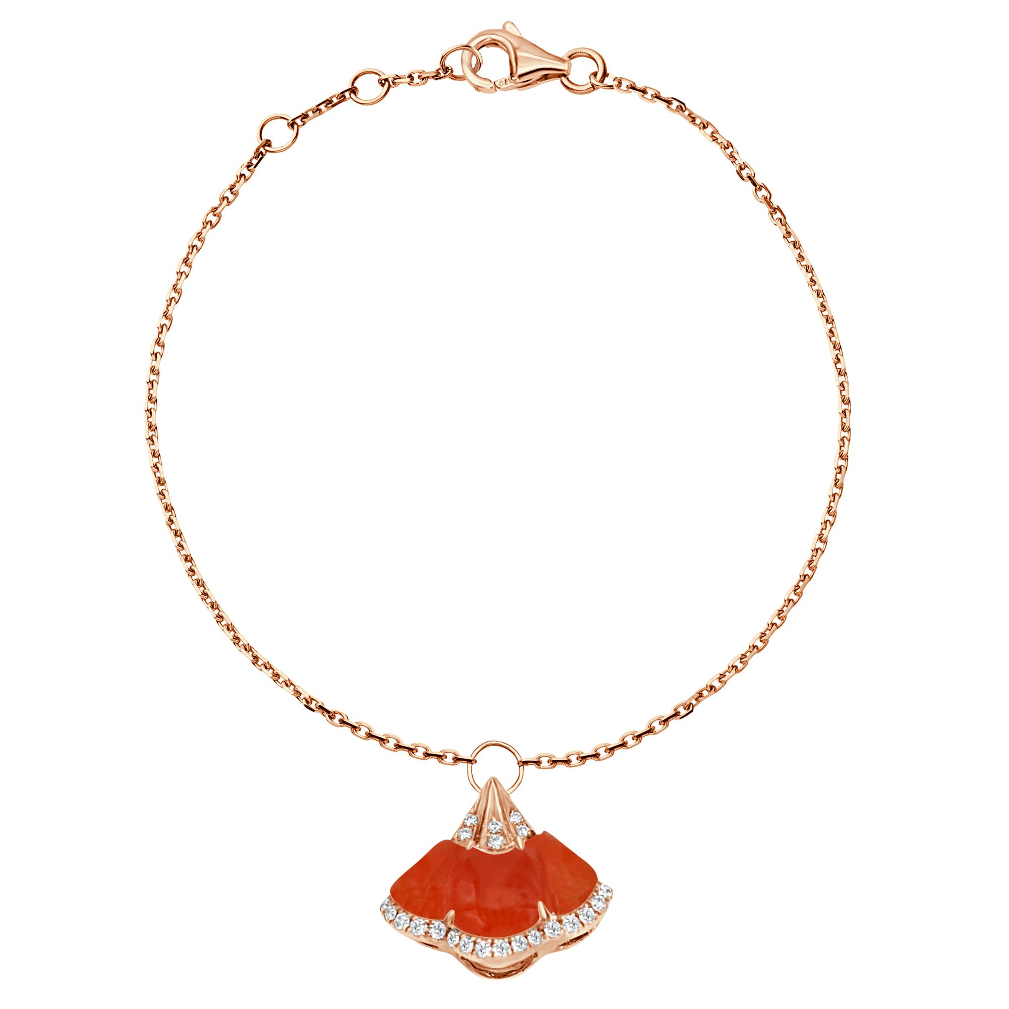Gingko Bracelet in 18K Rose Gold with Carnelian and Diamonds Gingko Bracelet in 18K Rose Gold with Carnelian and Diamonds