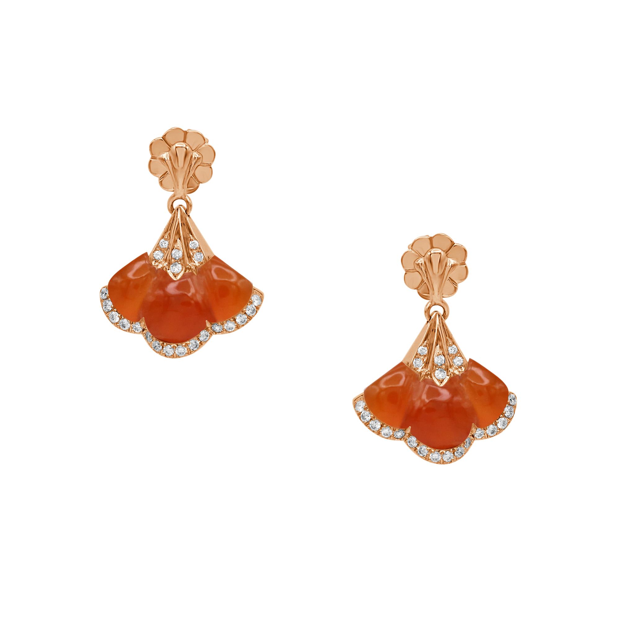 Gingko Earrings in 18K Rose Gold with Carnelian and Diamonds Gingko Earrings in 18K Rose Gold with Carnelian and Diamonds