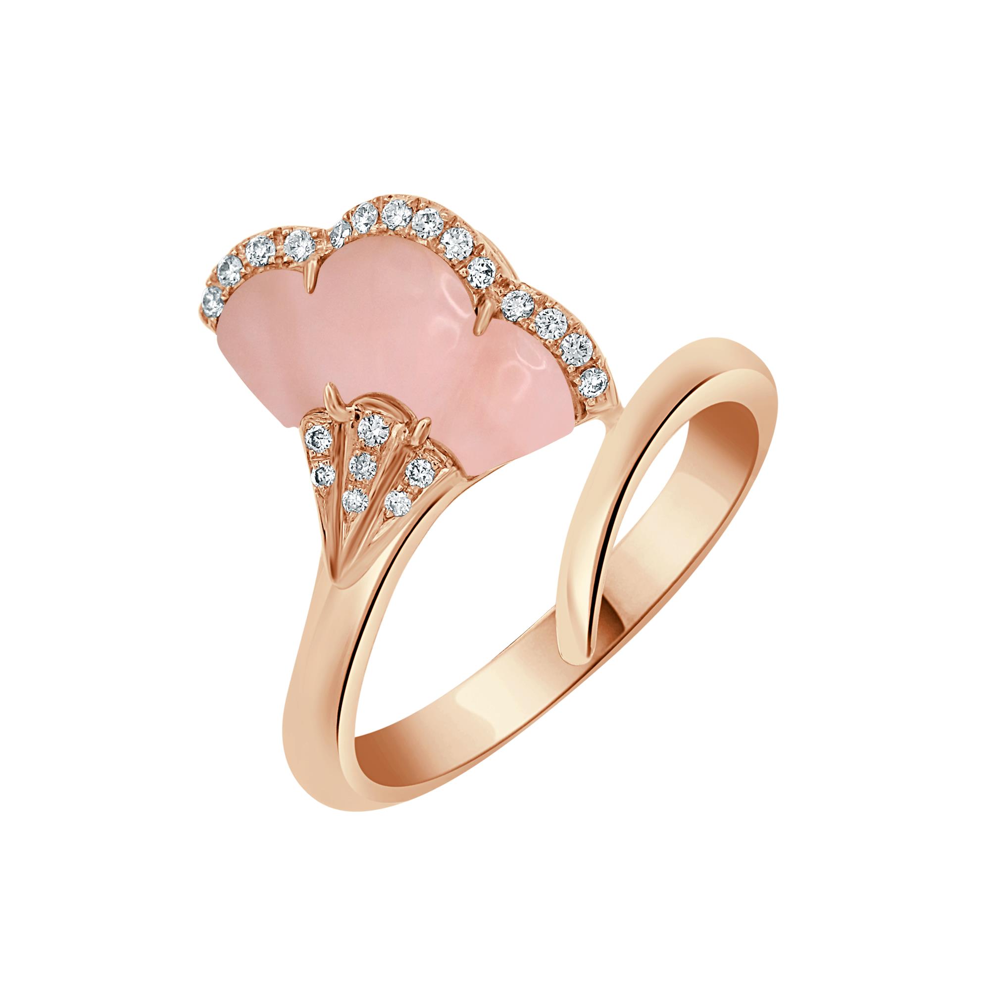 Gingko Ring in 18K Rose Gold with Pink Opal and Diamonds Gingko Ring in 18K Rose Gold with Pink Opal and Diamonds
