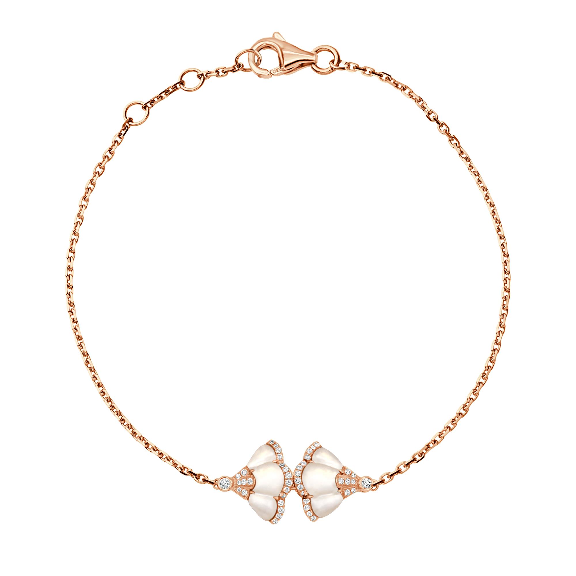 Gingko Bracelet in 18K Rose Gold with White Mother of Pearl and Diamonds Gingko Bracelet in 18K Rose Gold with White Mother of Pearl and Diamonds