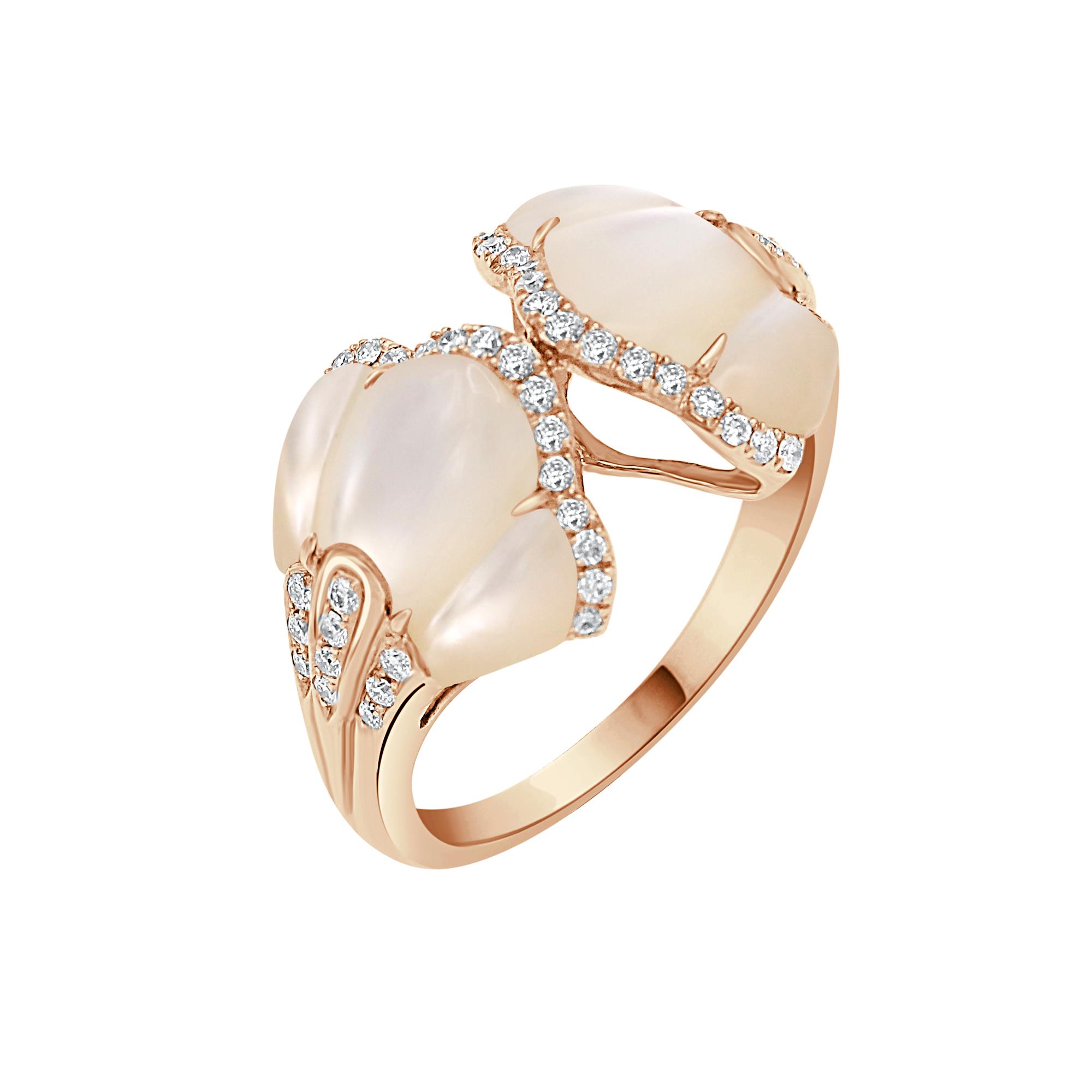 Gingko Ring in 18K Rose Gold with White Mother of Pearl and Diamonds Gingko Ring in 18K Rose Gold with White Mother of Pearl and Diamonds