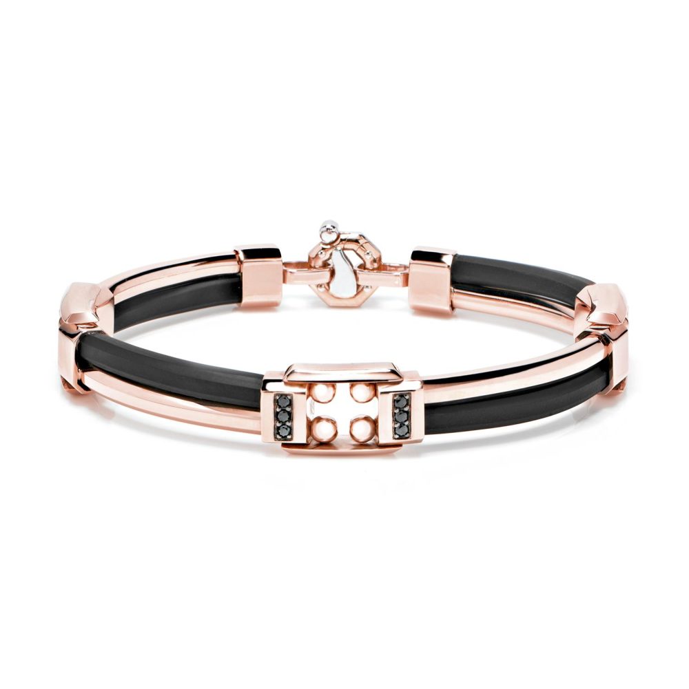 Kardano Bracelet in 18k Rose and White Gold with Rubber and Diamonds