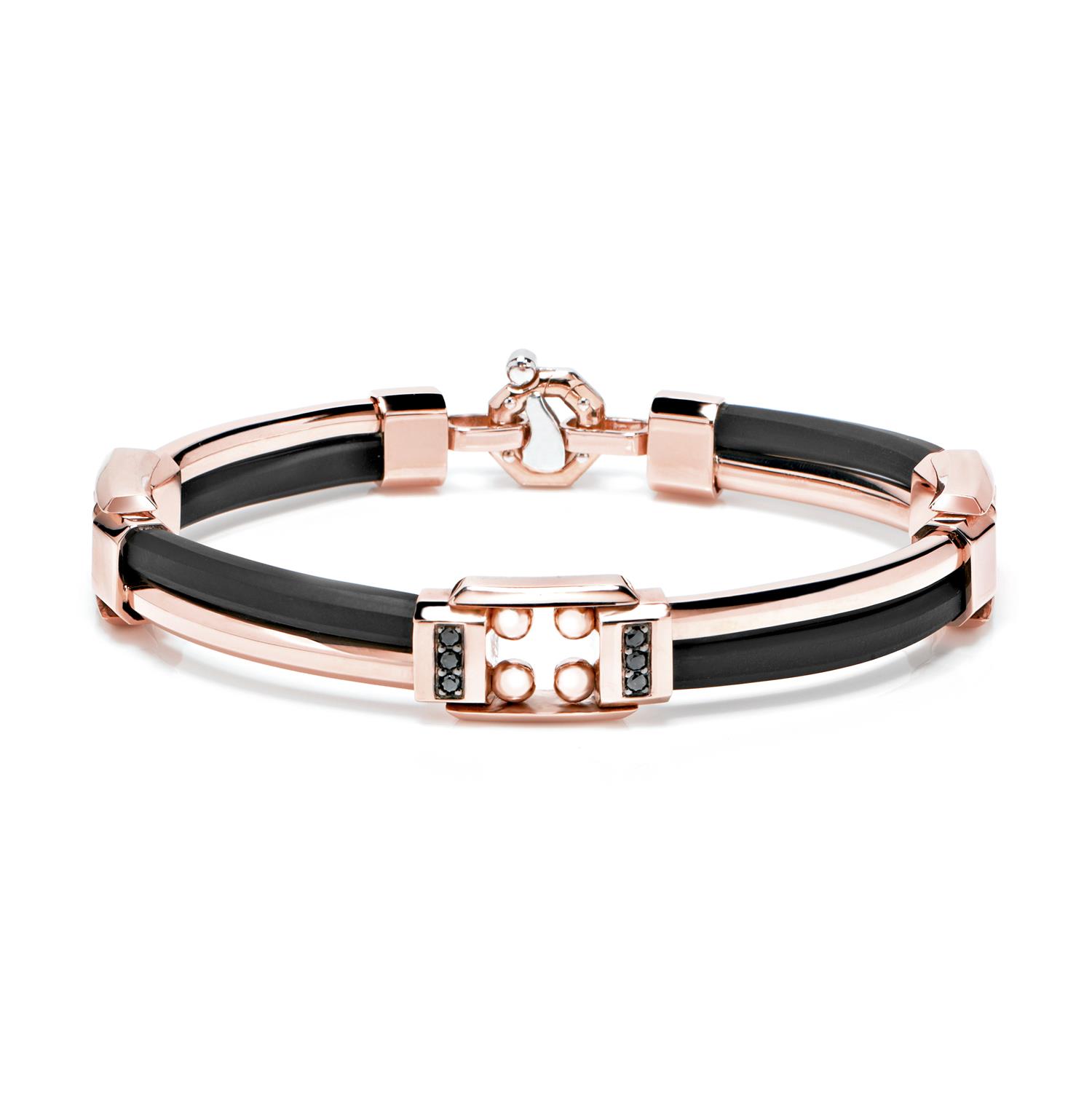 Kardano Bracelet in 18k Rose and White Gold with Rubber and Diamonds